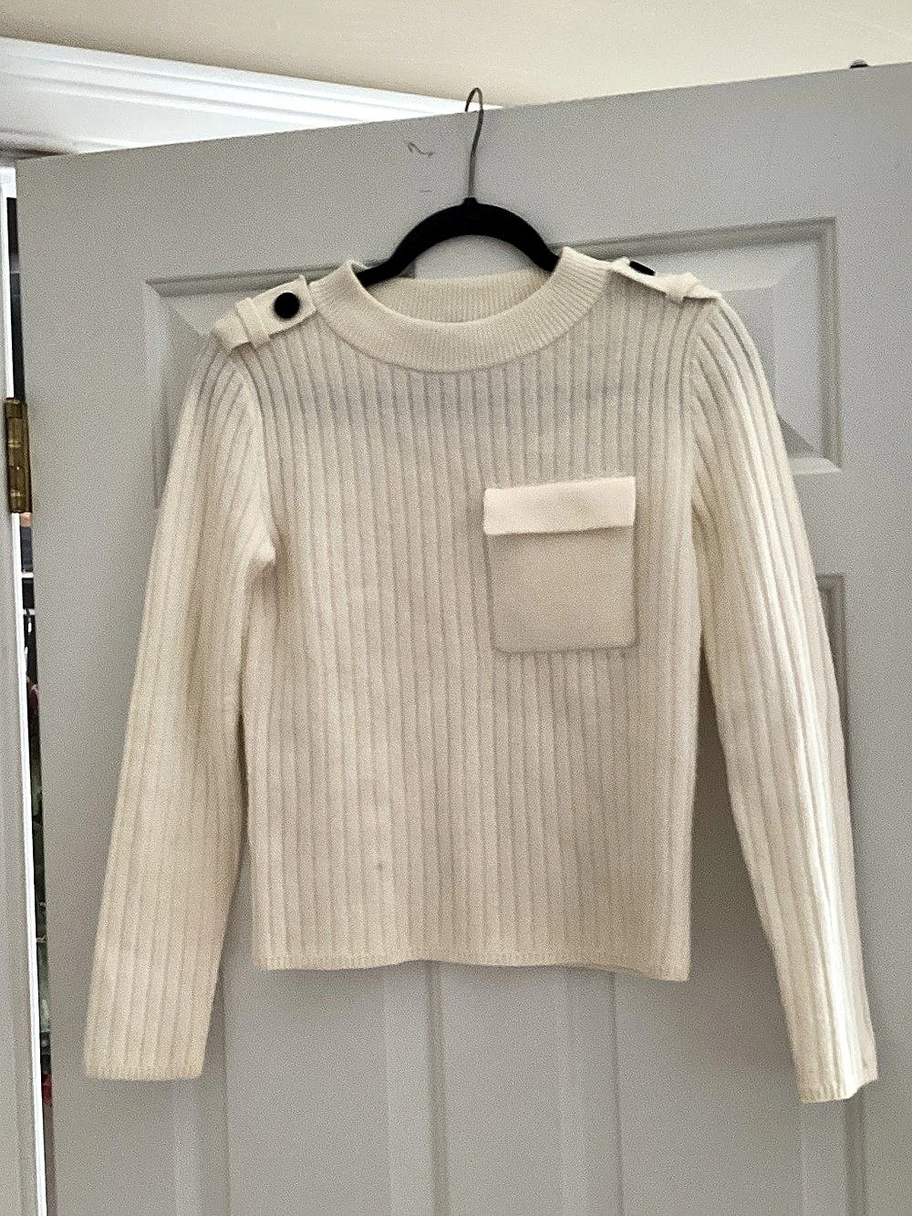 Ribbed Crewneck Sweater in Cream Like New